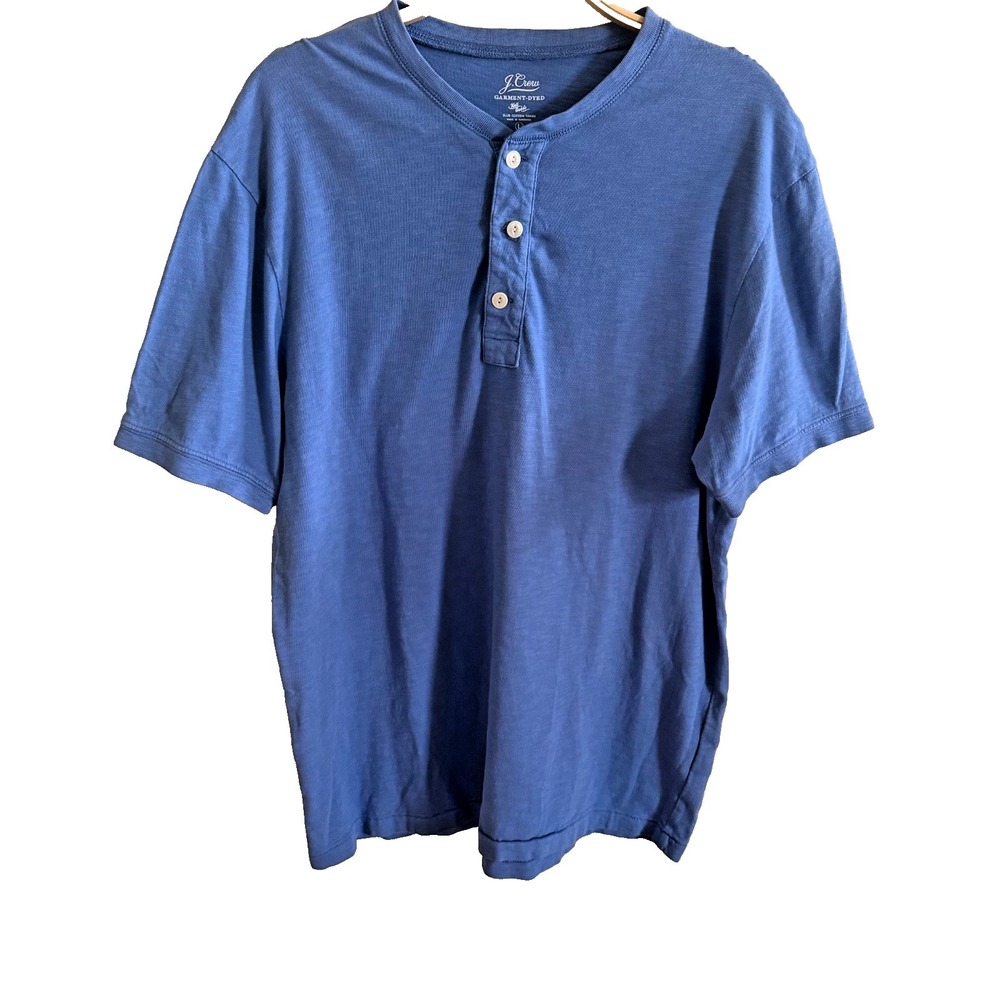 J Crew Shirt Men Large Blue Garment Dyed Slub Cotton‎ Yarns Short Sleeve Henley